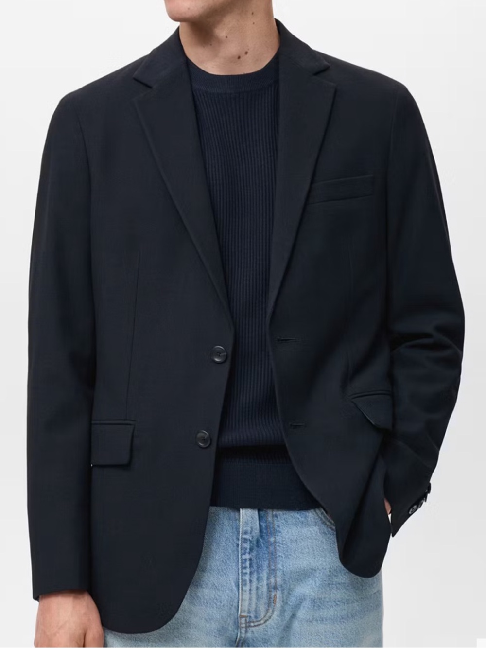 Mango Men's Dark Navy Single-Button Blazer VERNER SLIM-FIT COTTON BLAZER 1184